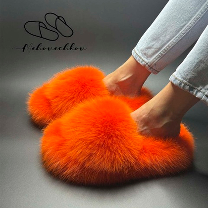 Шлепанцы из меха песца | Оранжевый