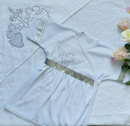 Крестильный набор Рост-62см  "Ангел" (серебро)