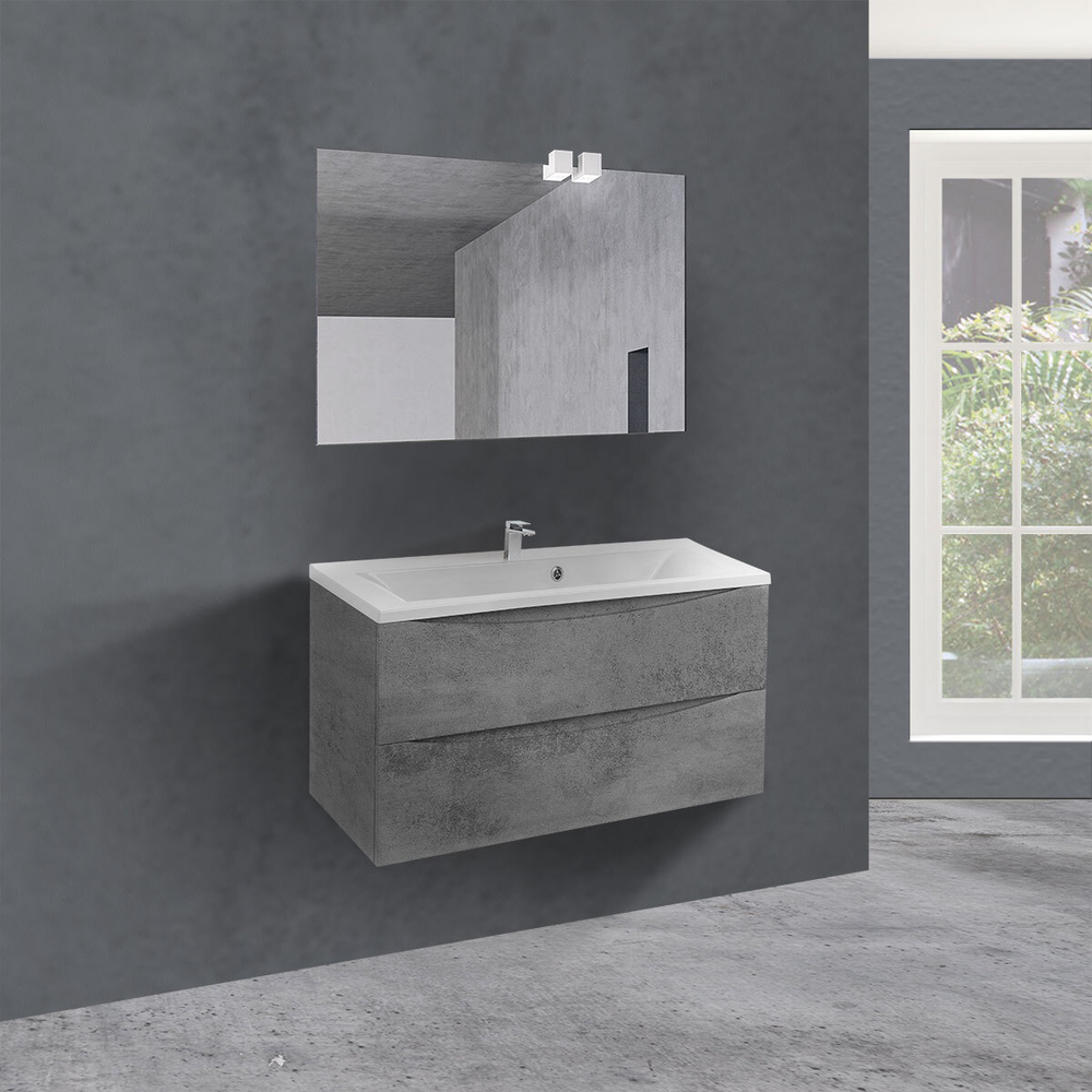 Тумба под раковину Vincea Mia 900 подвесная, 2 выкатных ящика soft close, Beton