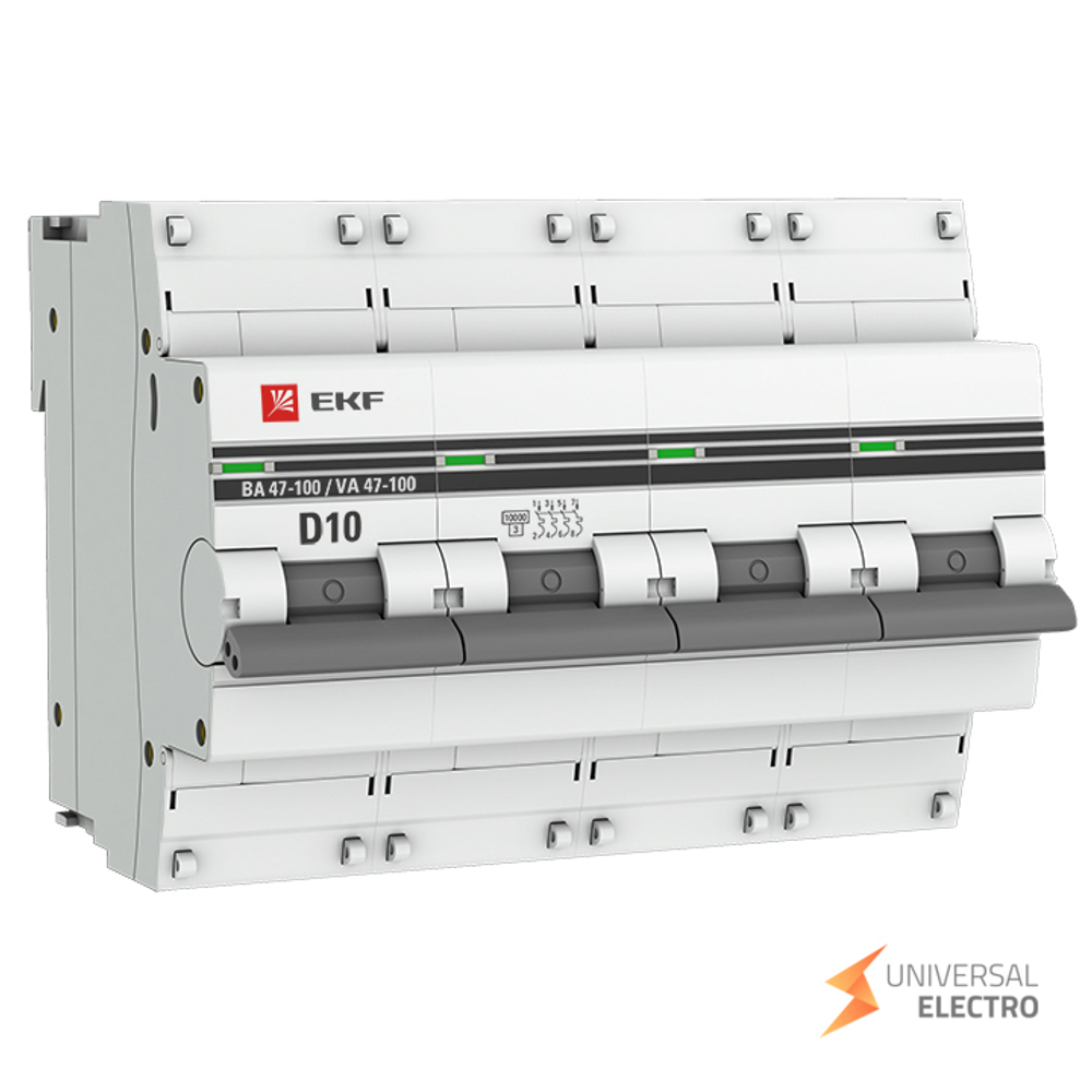 Автоматический выключатель 4P 10А (D) 10kA ВА 47-100 EKF PROxima