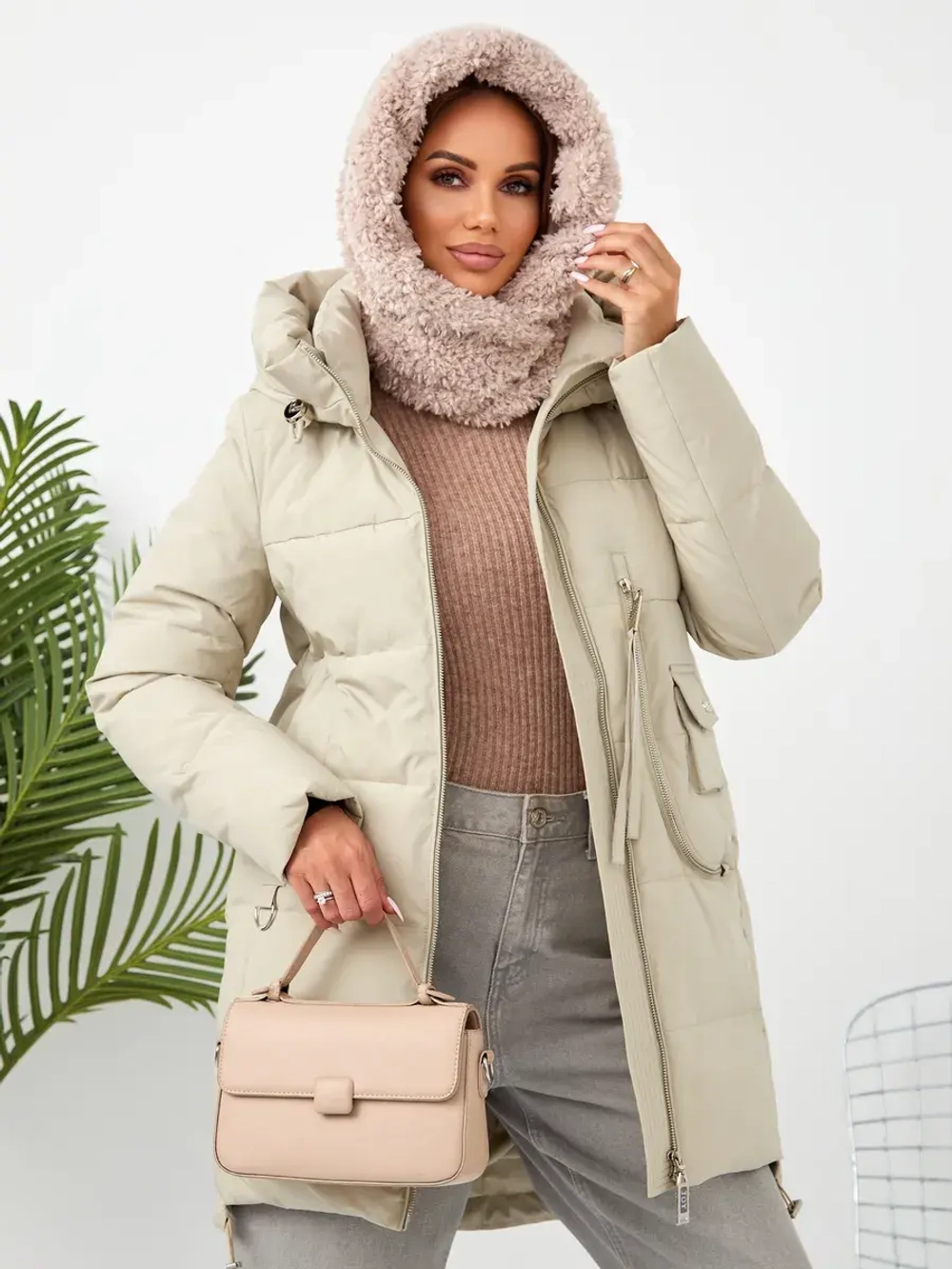 Капор зимний вязаный капюшон на флисе