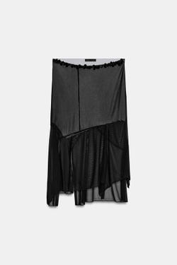 ZARA ЮБКА ИЗ ПОЛУПРОЗРАЧНОЙ ТКАНИ АСИММЕТРИЧНОГО КРОЯ С ПАЙЕТКАМИ, ЧЕРНЫЙ