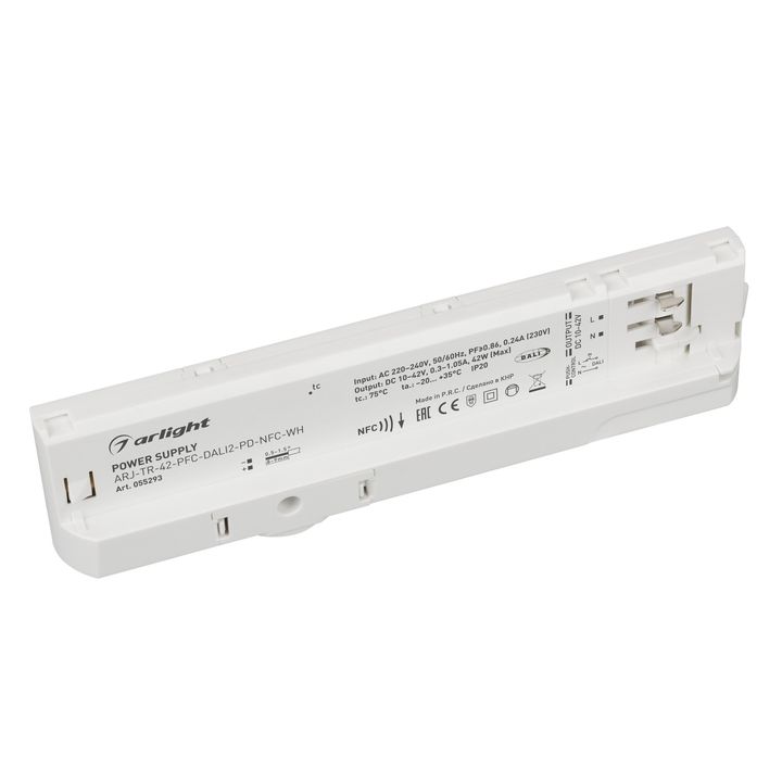 Блок питания для трековых систем ARJ-TR-42-PFC-DALI2-PD-NFC-WH (42W, 10-42V, 0.3-1.05 A, 4TR) Arlight 055293