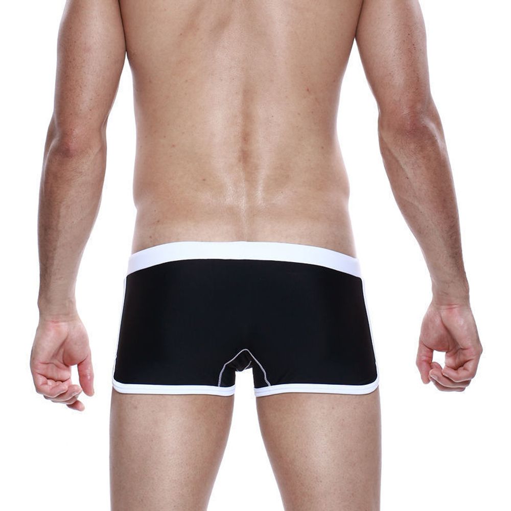 Мужские плавки боксеры  черные  с белым поясом Seobean Surf Swim Boxers