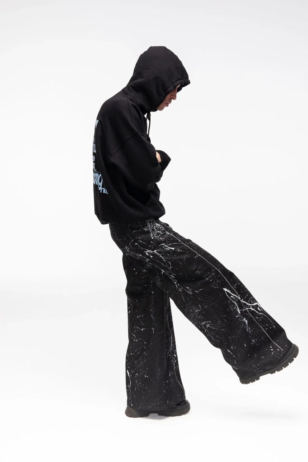 Брюки Kraizy Stripes с замками из джинсы черные