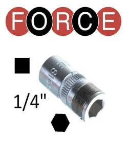 Держатель биты переходник с квадрата 1/4" х на внутренний шестигранник 1/4", длина 25 мм FORCE 81022