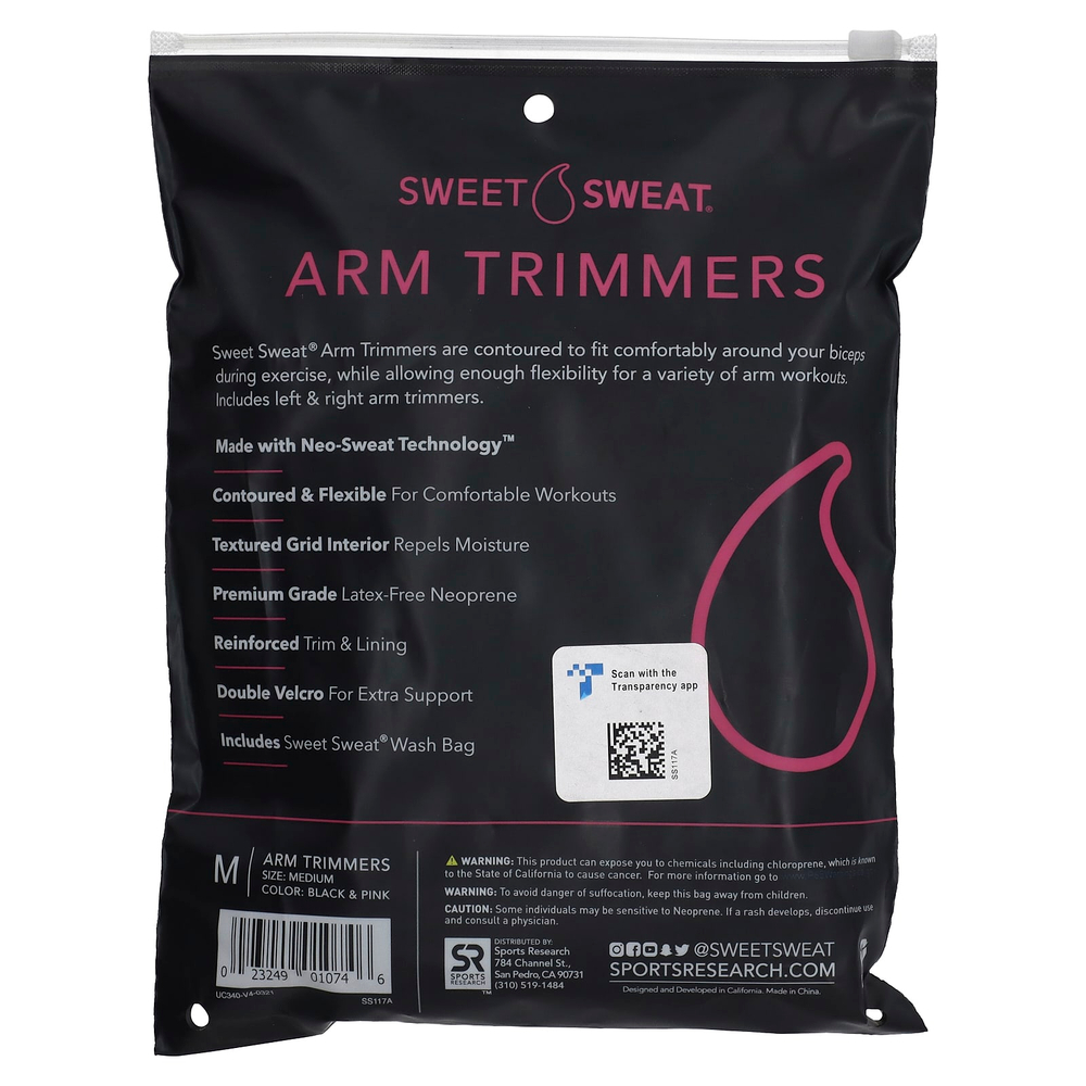 Sports Research, Sweet Sweat, триммеры для рук, средние, черный и розовый, 1 пара