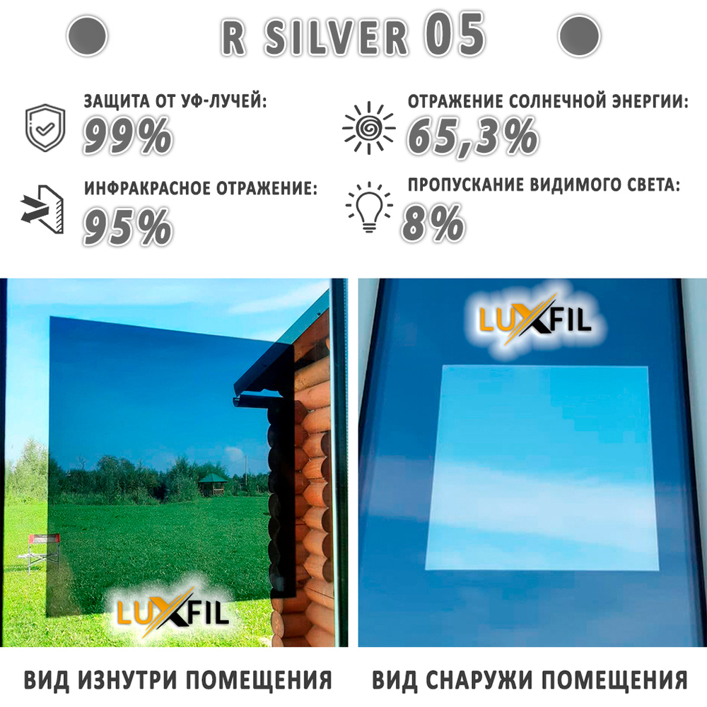 Пленка солнцезащитная зеркальная R SILVER 05 LUXFIL, (рулон)