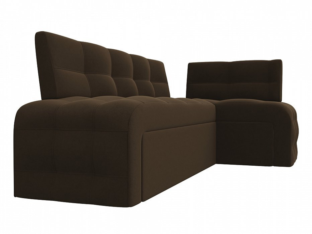 Диван кухонный угловой Люксор правый угол, Коричневый, Микровельвет, 28603