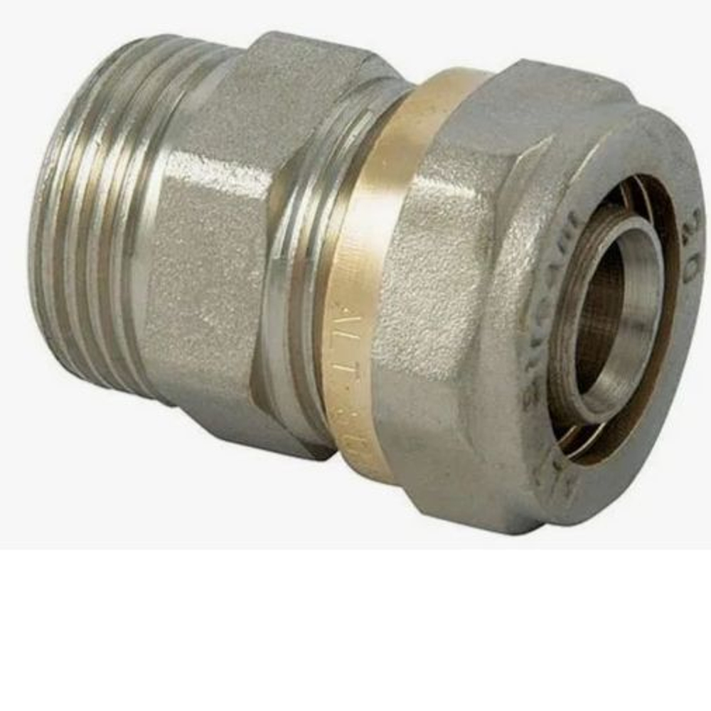 Муфта Altstream переходная никель обжим латунь цанга 20(2,0)х3/4"НР наружная резьба для металлопластиковой трубы 20х2,0