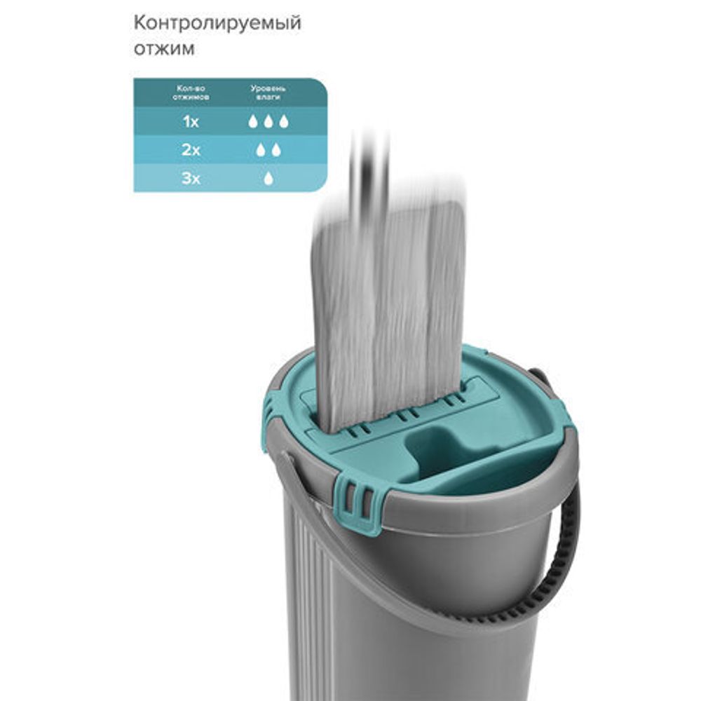 Комплект для уборки: швабра, ведро 8 л/7 л двухкамерное с отжимом, насадка, LIGHT MOP, MILEY, 901-618