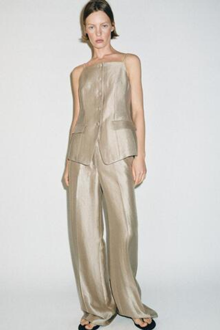 ZARA БРЮКИ ПРЯМОГО КРОЯ С ВЫСОКОЙ ПОСАДКОЙ, КАВА