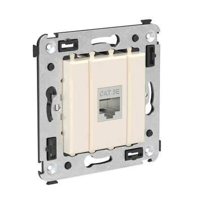 Компьютерная розетка RJ-45 без шторки в стену, кат.5e одинарная экранированная, "Avanti", "Ванильная дымка"