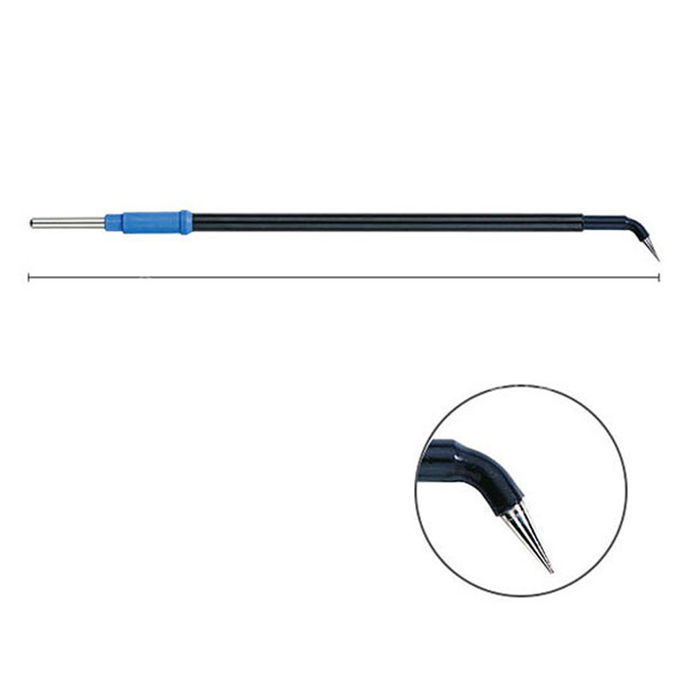 Электрод-игла для ЛОР изогнутый монополярный BOWA 2x6 мм, прямой удлиненный изолированный стержень 124 мм, разъем 2,4 мм