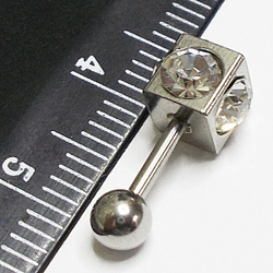 Микроштанга 8 мм для пирсинга ушей "Кубик". Медицинская сталь, прозрачные кристаллы. 1 шт