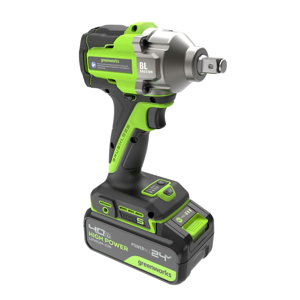 Гайковерт ударный акк. Greenworks IW5500, 24V, б/щет, 1/2'', 500Нм, 3 режима, 1х4Ач,ЗУ,кор (3805007CUB)