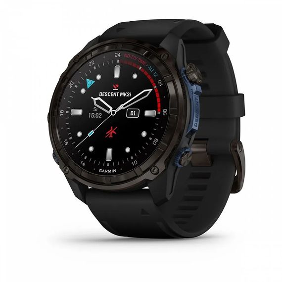 Умные часы Garmin Descent MK3i 51 мм титановый корпус с DLC покрытием с черным силиконовым ремешком