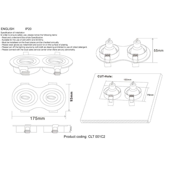 Встраиваемый светильник Crystal Lux CLT 001С2 BL