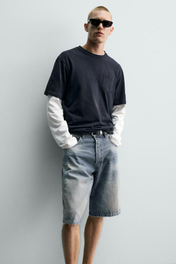 ZARA ДЖИНСОВЫЕ ШОРТЫ BAGGY FIT, СИНИЙ