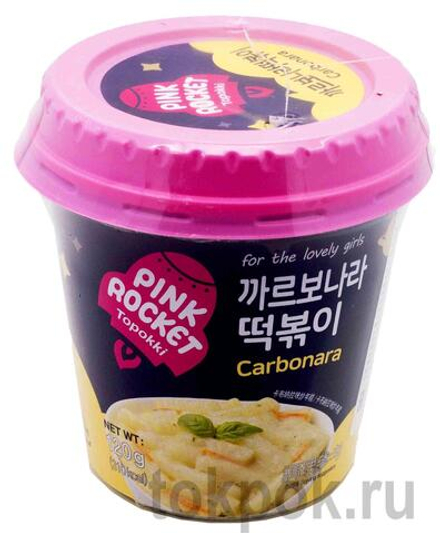 Токпокки (рисовые клецки) с соусом карбонара Pink Rocket Topokki, 120 гр