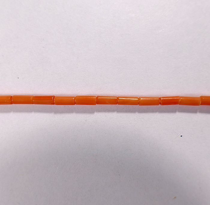 Бусина из коралла оранжевого, облагороженного, фигурная, 2x6 мм (цилиндр, гладкая)