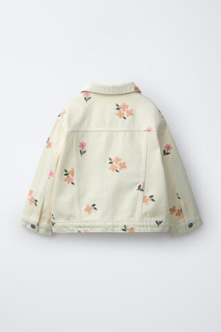 ZARA КУРТКА ИЗ САРЖИ С ВЫШИВКОЙ «ЦВЕТЫ», ЭКРЮ
