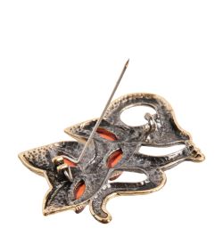 AM-2099 Брошь «Лисички» (латунь, янтарь)