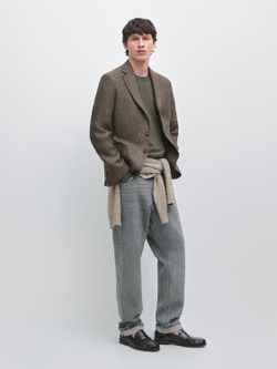 Massimo Dutti Льняной блейзер с карманами, охра