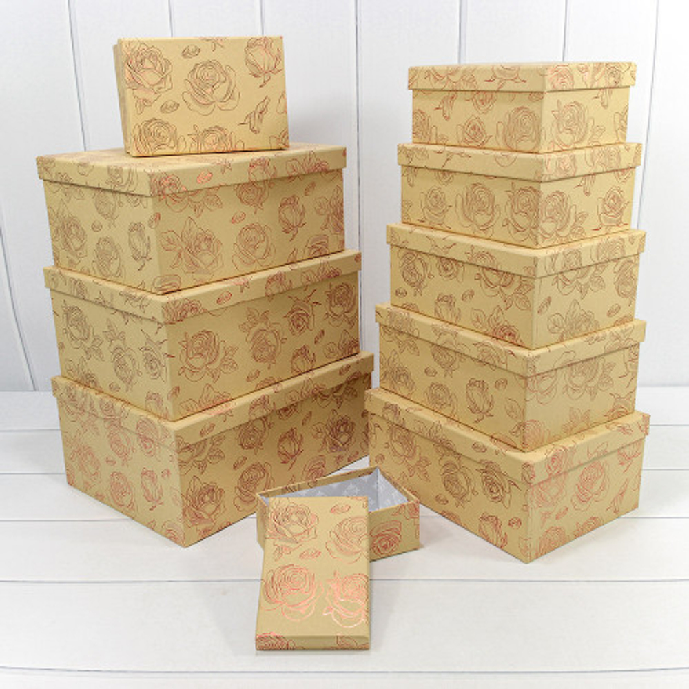 Коробка 34х26х15.3 см Набор 10 шт "Розы" с тиснением (Коричневый)