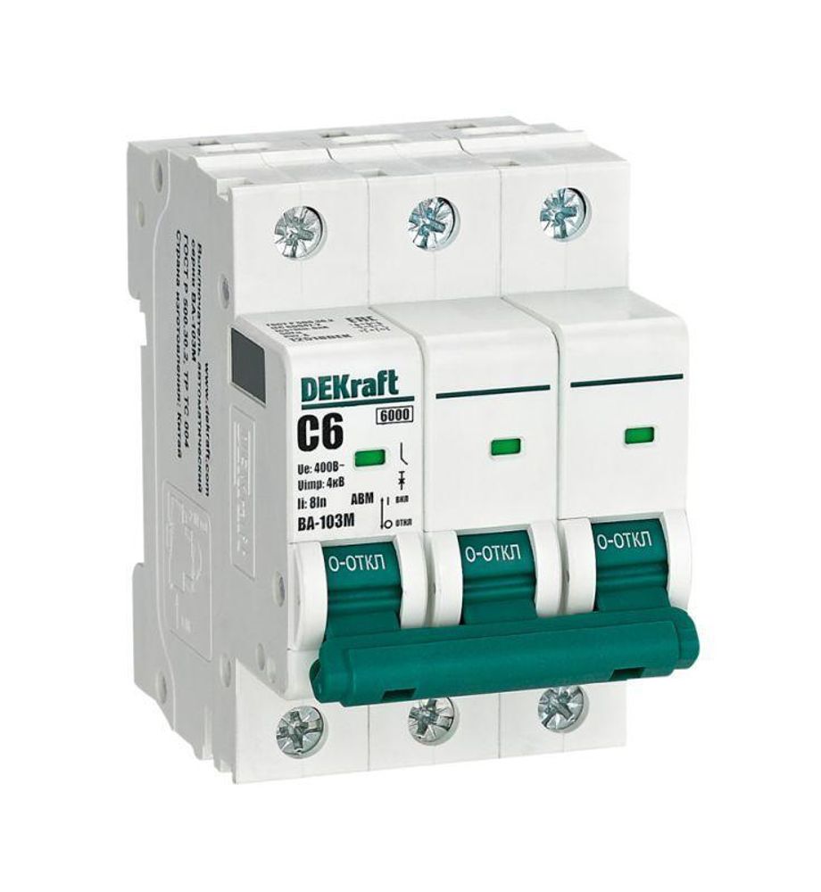 Выключатель автоматический модульный 3п C 6А 6кА ВА-103M без теплозащиты DEKraft 12518DEK