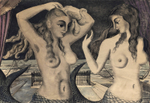 Поль Дельво. 1950. Сирены (Les Sirenes). 76.2 х 111.2. Бумага, акварель, перо и тушь. Частное собрание.