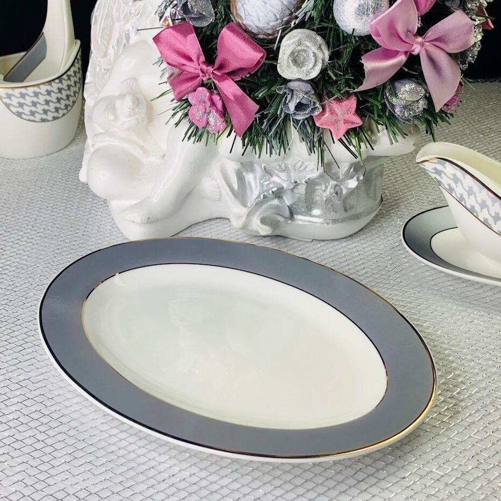 Lenardi 145-405 Овальное блюдо 23см EARL GREY в под.уп.(х30)Костяной фарфор