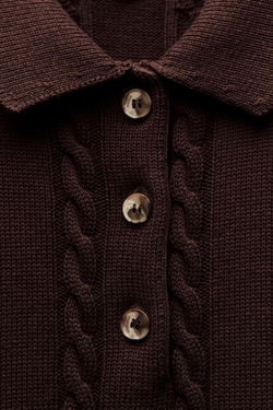 ZARA СВИТЕР ПОЛО С УЗОРОМ «КОСЫ», КОРИЧНЕВЫЙ