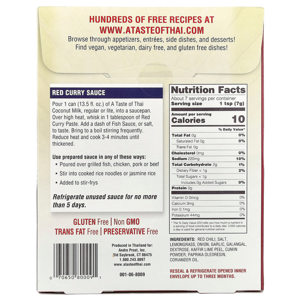 A Taste Of Thai, Красная паста карри, 50 г (1,75 унции)