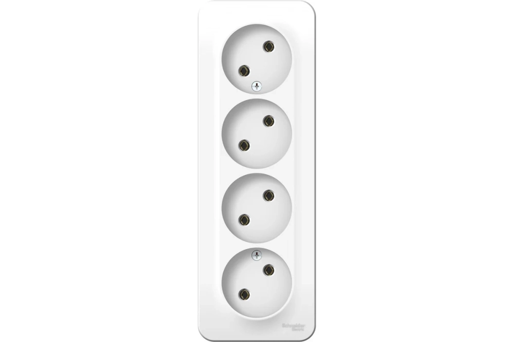 4-ая розетка Systeme Electric BLANCA открытой установки, без заземления, без шторок, белый BLNRA000411