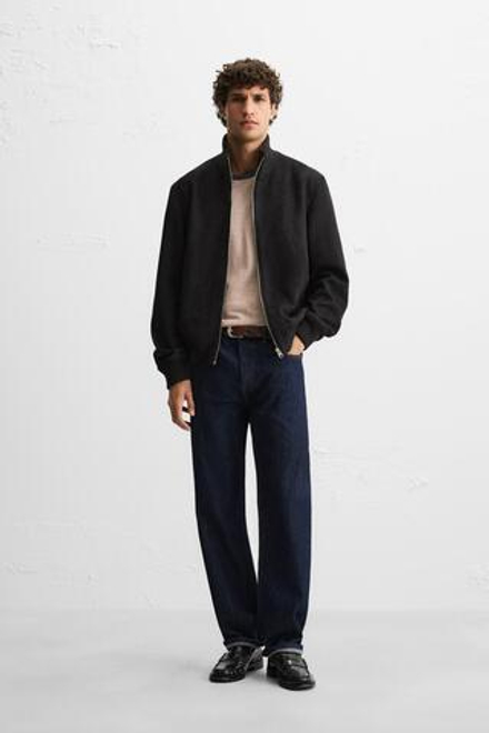 ZARA КУРТКА ИЗ ИСКУССТВЕННОЙ ЗАМШИ СВОБОДНОГО КРОЯ, ЧЕРНЫЙ