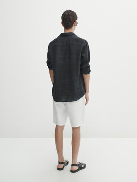 Massimo Dutti 100% льняные шорты-бермуды, натуральный, кремовый