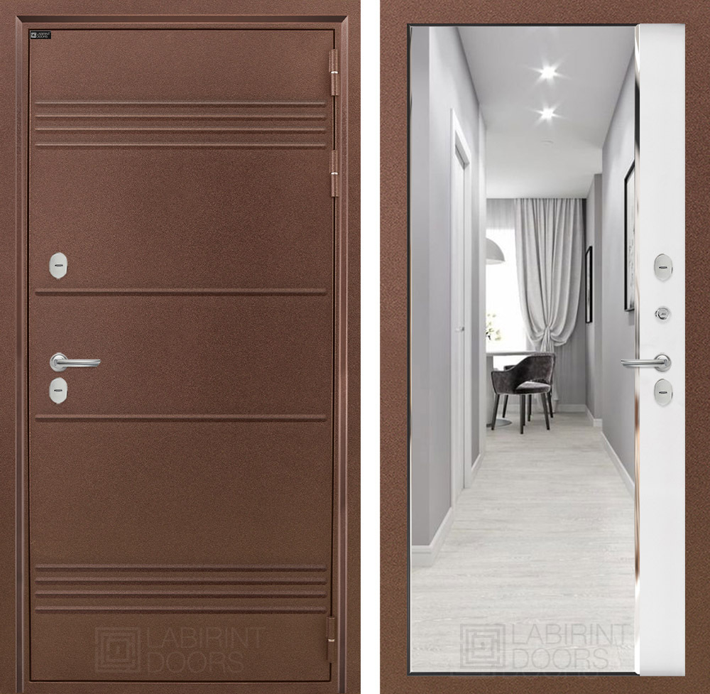 Дверь с терморазрывом Входная Лабиринт Термо Лайт С зеркалом Панорама Белый софт