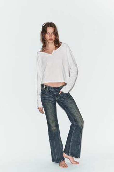 ZARA ДЖИНСЫ TRF BOOTCUT С НИЗКОЙ ПОСАДКОЙ, СИНИЙ