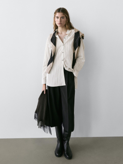 Massimo Dutti Рубашка из струящейся ткани в полоску, белый