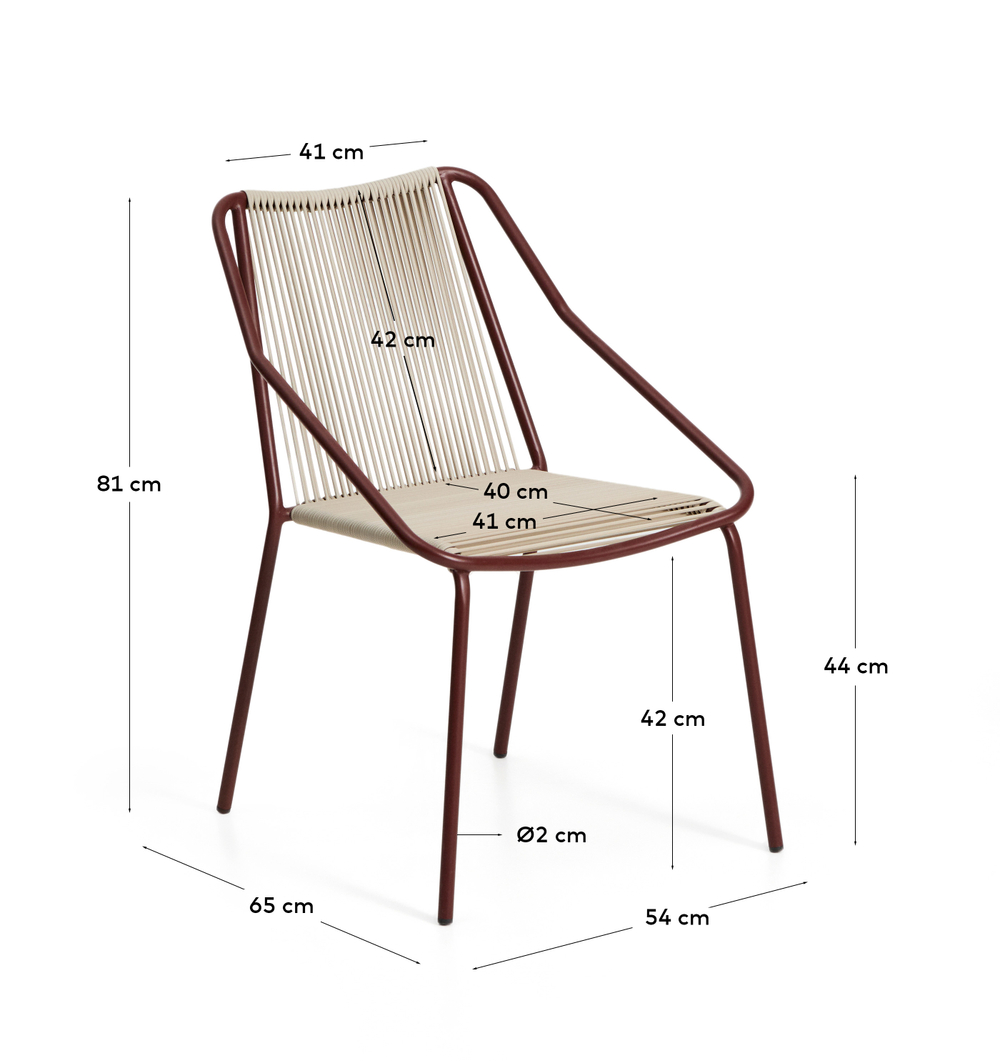 Уличный стул Zivia из веревки цвета экрю и стали бордового цвета