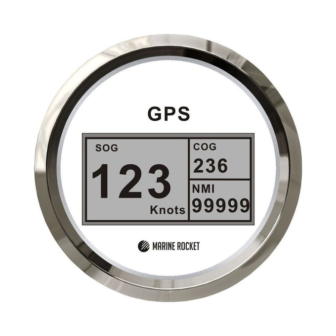 GPS-спидометр электронный, белый циферблат, нержавеющий ободок, выносная антенна, д. 85 мм, Marine Rocket