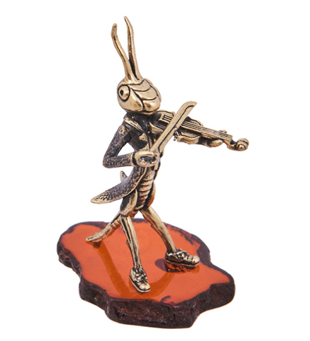 Народные промыслы AM-4158 Фигурка «Кузнечик Скрипач» (латунь, янтарь)