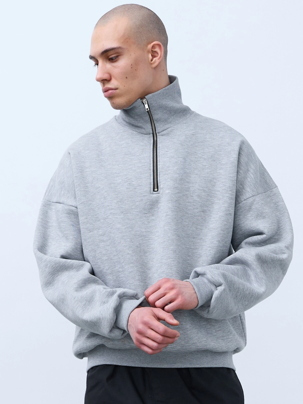 Свитшот с воротником на молнии с начесом (серый меланж)