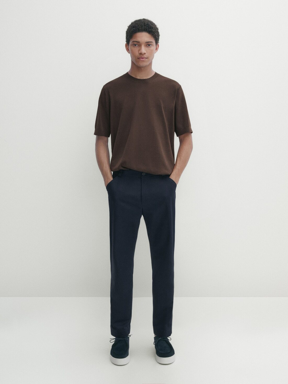 Massimo Dutti Трикотажная футболка с коротким рукавом - Studio, шоколадно-коричневый