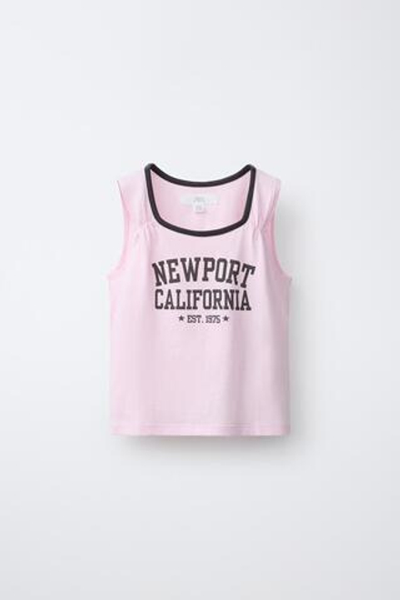 ZARA ФУТБОЛКА С НАДПИСЬЮ И КОНТРАСТНОЙ ОТДЕЛКОЙ, РОЗОВЫЙ