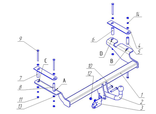 Фаркоп для Chevrolet Aveo хетчбек 3/5 дверей 2002-2012 Тип шара: A. Нагрузки: 750/50 кг, CV 06