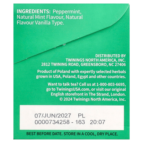 Twinings, ароматизированный травяной чай, с перечной мятой, без кофеина, 20 чайных пакетиков, 40 г (1,41 унции)