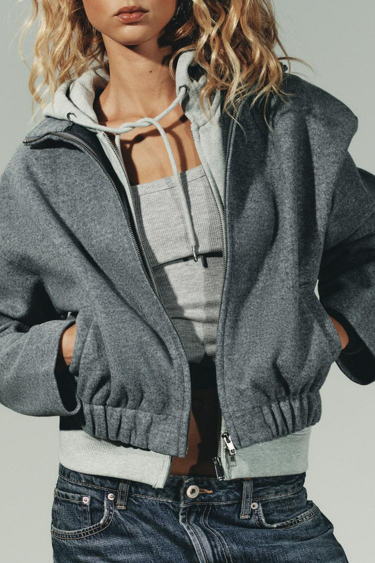 ZARA БОМБЕР ИЗ МЯГКОЙ ТКАНИ, СВЕТЛО-СЕРЫЙ