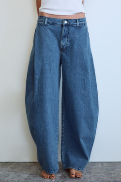 ZARA ДЖИНСЫ TRF С НИЗКОЙ ПОСАДКОЙ И ЗАЩИПАМИ, МОРСКОЙ СИНИЙ